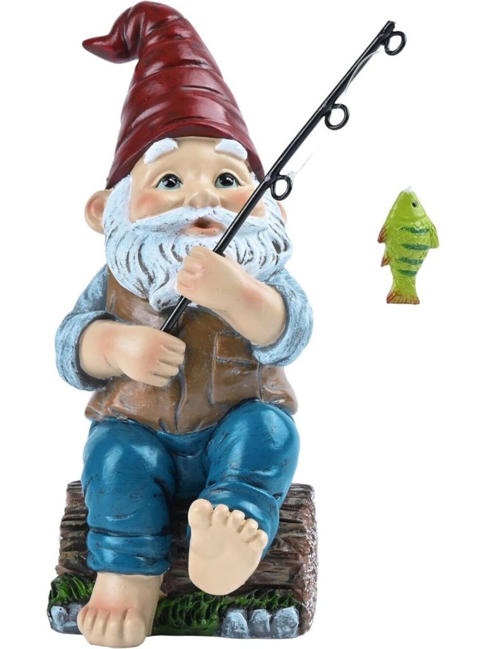 Funny Garden Gnome Statue with Fishing Pole - Outdoor Decor for Patio & Lawn, 6
